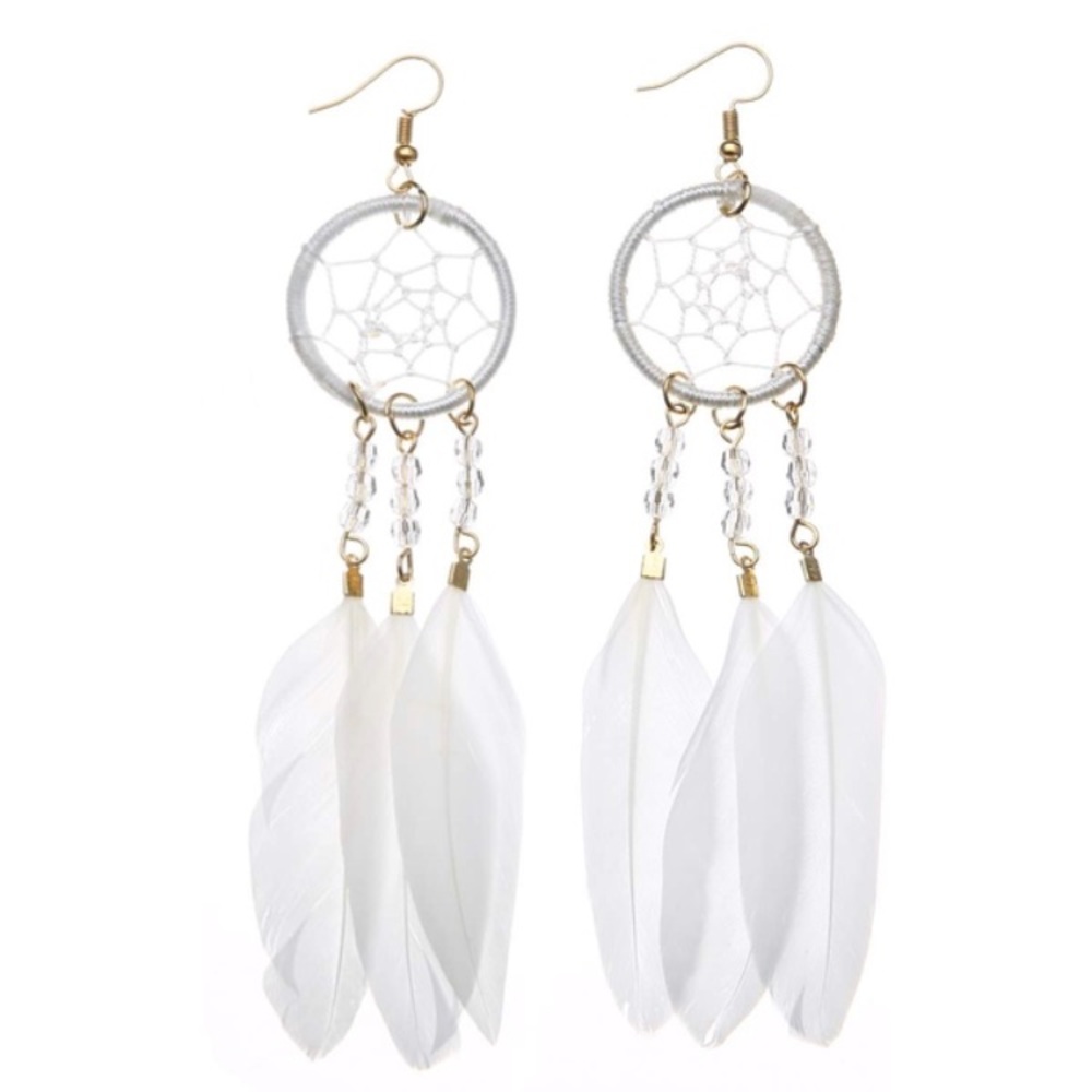 White feather dream catcher earrings